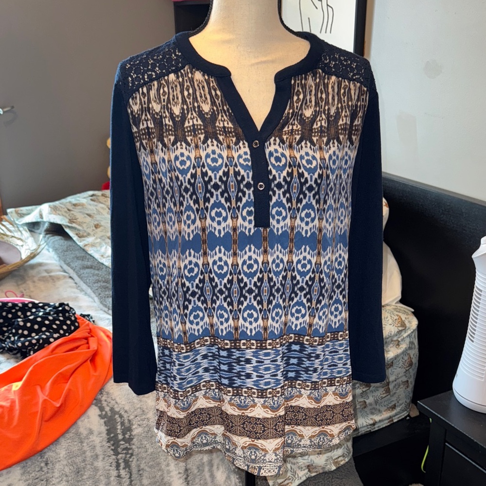 Elegant Blue‎ Patterned Women's Blouse